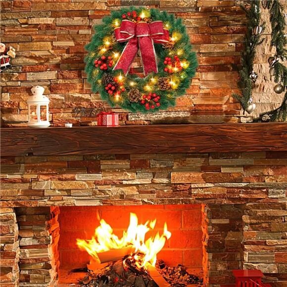 17’’ Christmas Wreath with 40 LED Lights & Hanger - Pre-Lit  Christmas  Wreaths - Picture 3 of 6